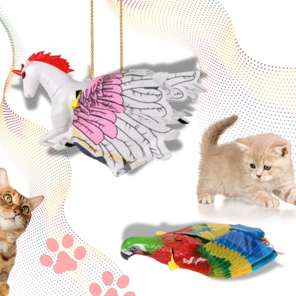 Brinquedo de pássaro voador para gatos, suspenso, acessório para gatos da marca Figard, com penas coloridas e detalhes realistas