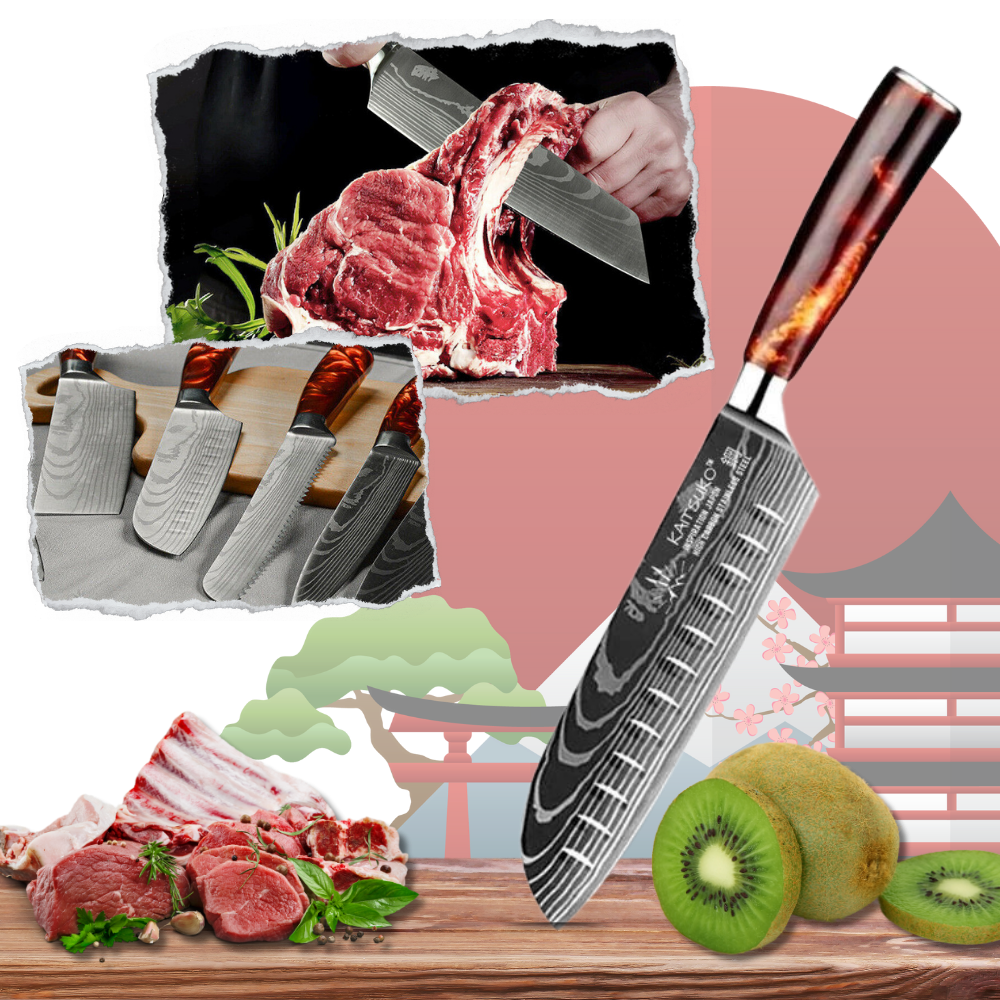 Conjunto de facas japonesas Firestone da Vinvar, utensílios de cozinha com lâminas afiadas e estilo elegante.