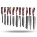 Conjunto de 10 facas japonesas da série Firestone da marca Vinvar, exibindo lâminas afiadas e cabos ergonômicos.