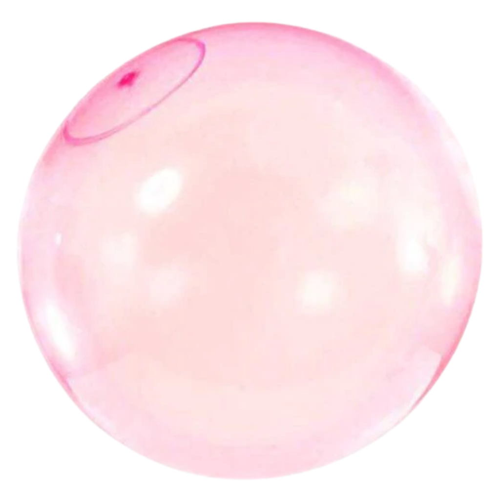 Estrutura inflável rosa com balão de bolhas mágicas, brinquedo da marca First Deal para diversão ao ar livre.