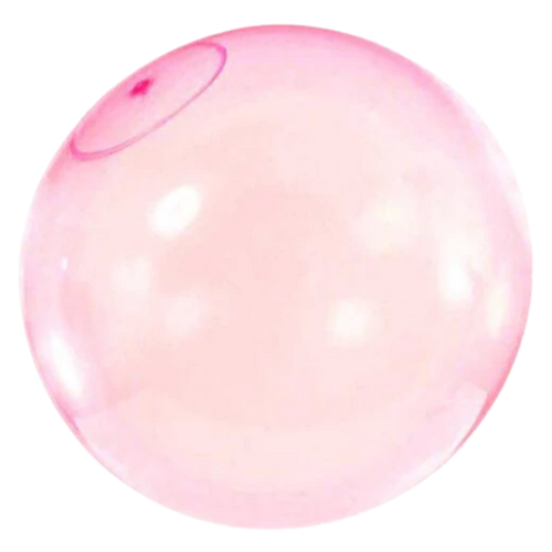 Estrutura inflável rosa com balão de bolhas mágicas, brinquedo da marca First Deal para diversão ao ar livre.