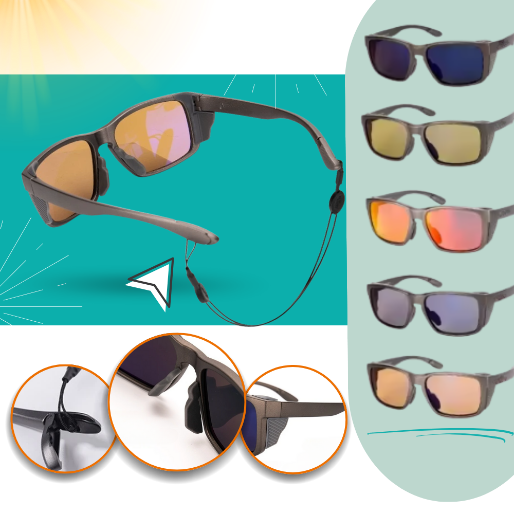Óculos de sol polares Fitags para pesca, armação marrom e lentes de proteção contra reflexos e brilho.