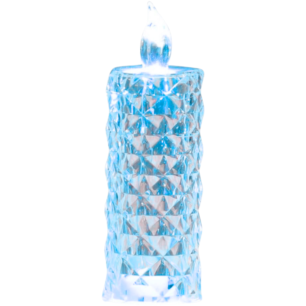Vela decorativa de cristal com LED sem chama azul, iluminação suave e elegante, marca Night Light, ideal para decoração de ambientes.