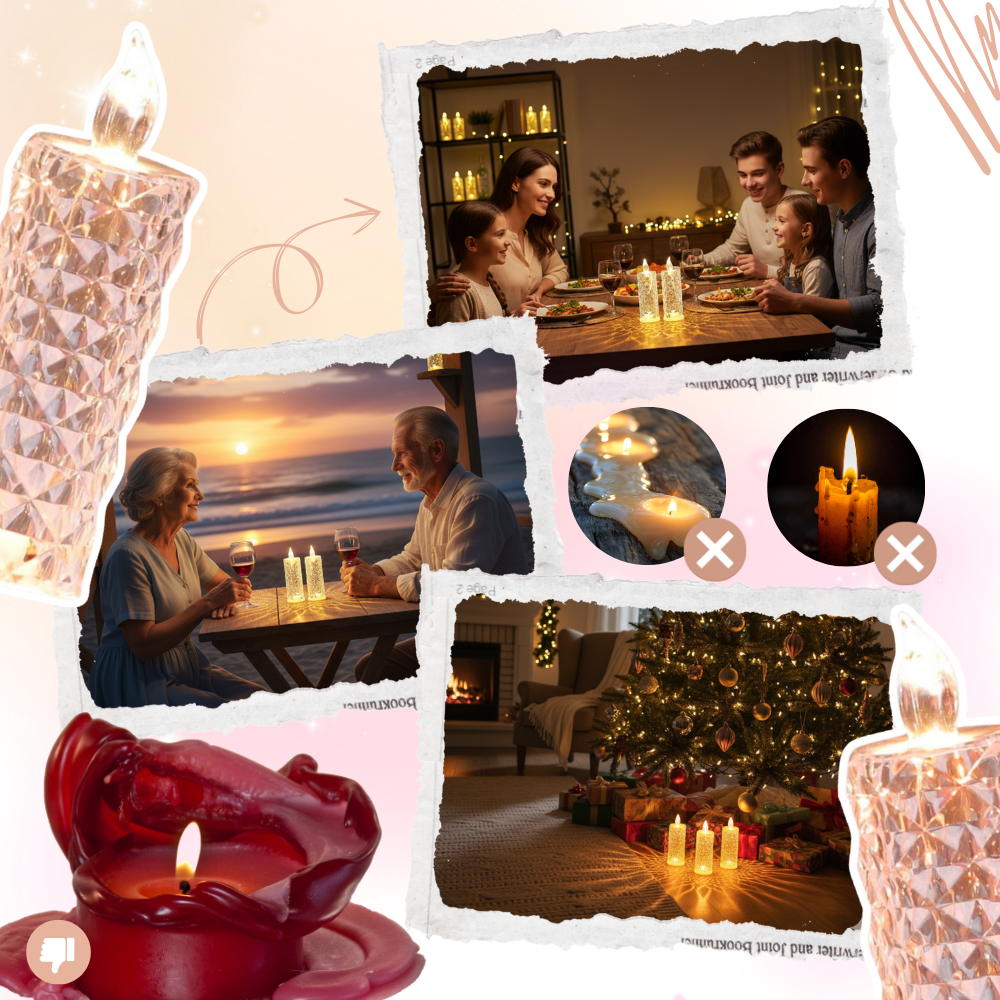 Vela decorativa de cristal sem chama da Night Light, com luz LED suave para ambientes elegantes e seguros.