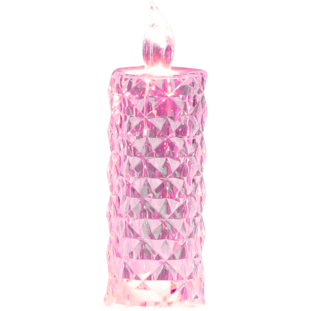 Vela decorativa de cristal LED sem chama da Night Light, com luz suave rosa e design elegante para decoração de ambientes.