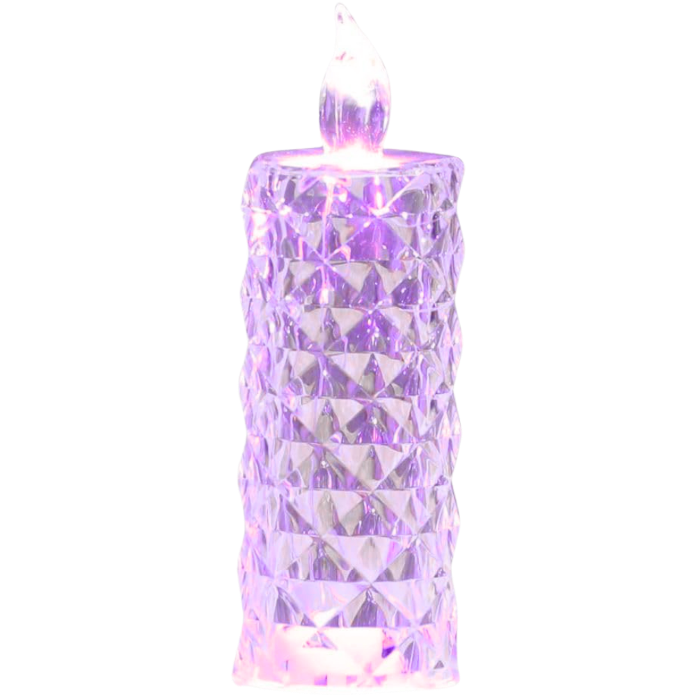 Vela decorativa LED sem chama em cristal roxo da Night Light, iluminação suave e elegante para ambientes.