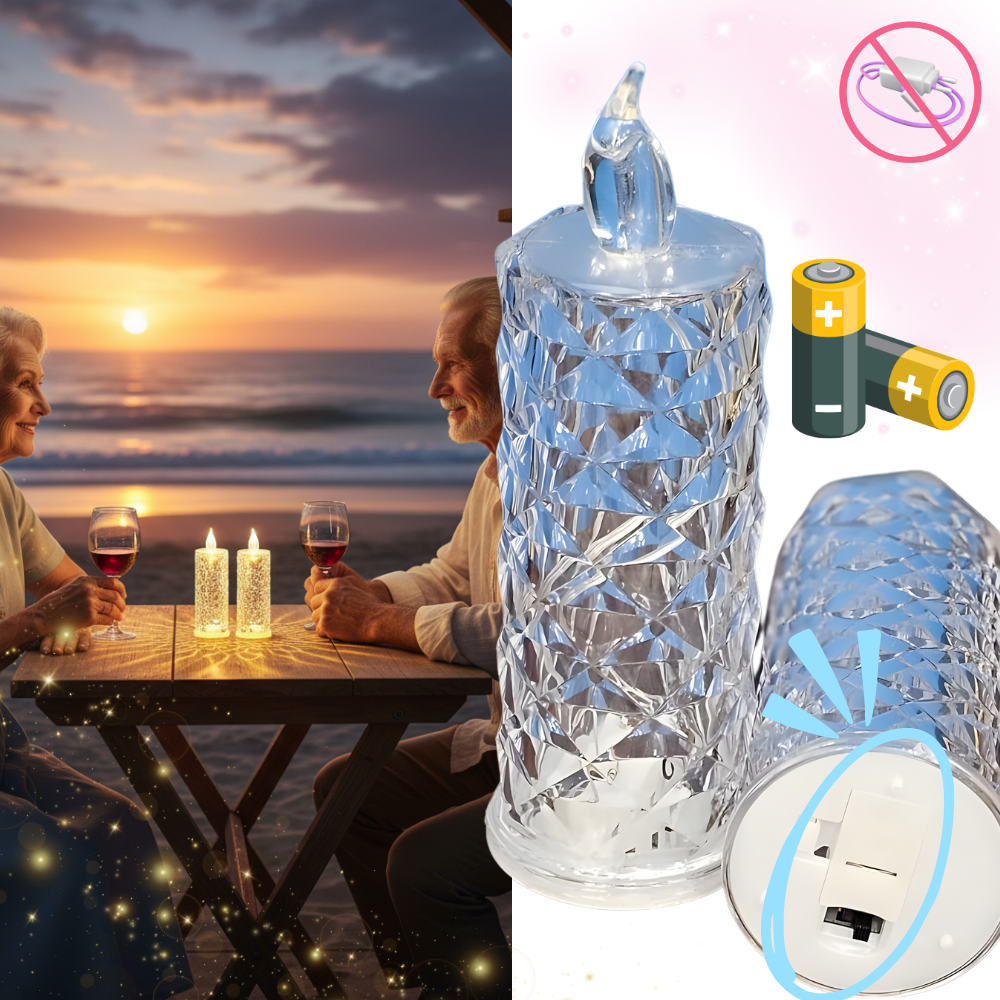 Velas decorativas de cristal sem chama LED da Night Light, lâmpada de vela flameless com iluminação suave e elegante.