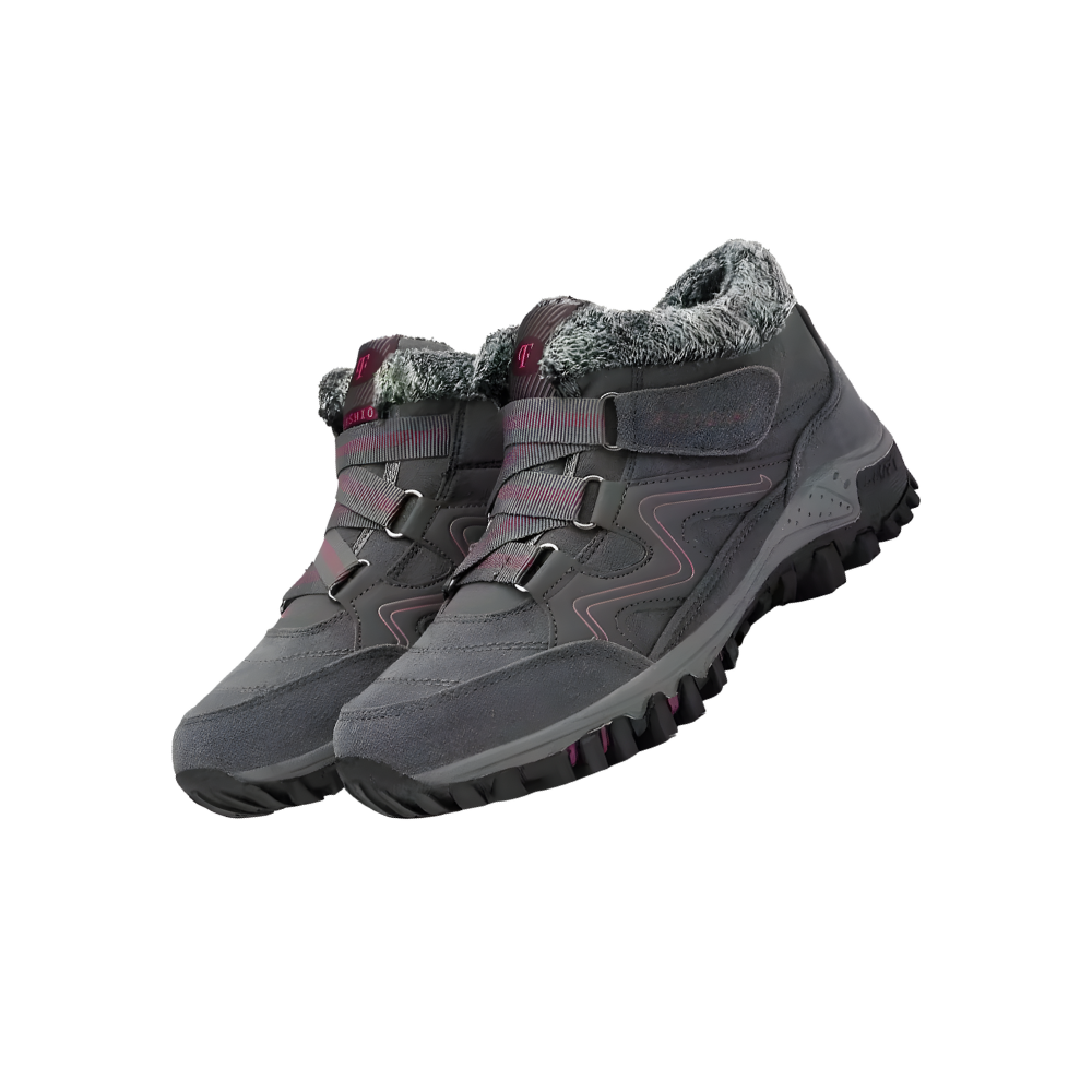 Bottines de hiver quicdzi, aquecidas, forro de polar cinza e rosa, calçado confortável para atividades de neve, num tamanho 35-46