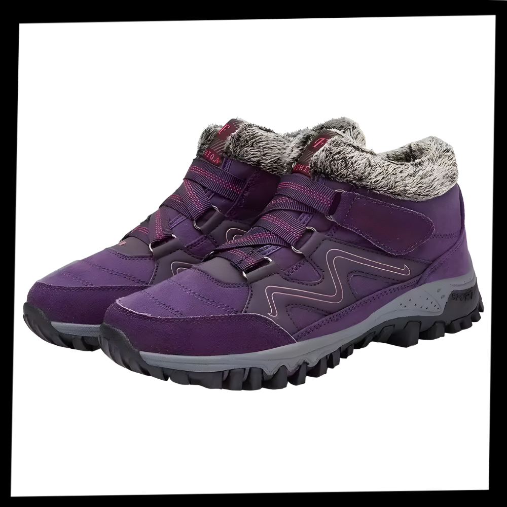 Bota de inverno quente da Qiucdzi, com interior de fleece acolchoado e sola antiderrapante para atividades de inverno.