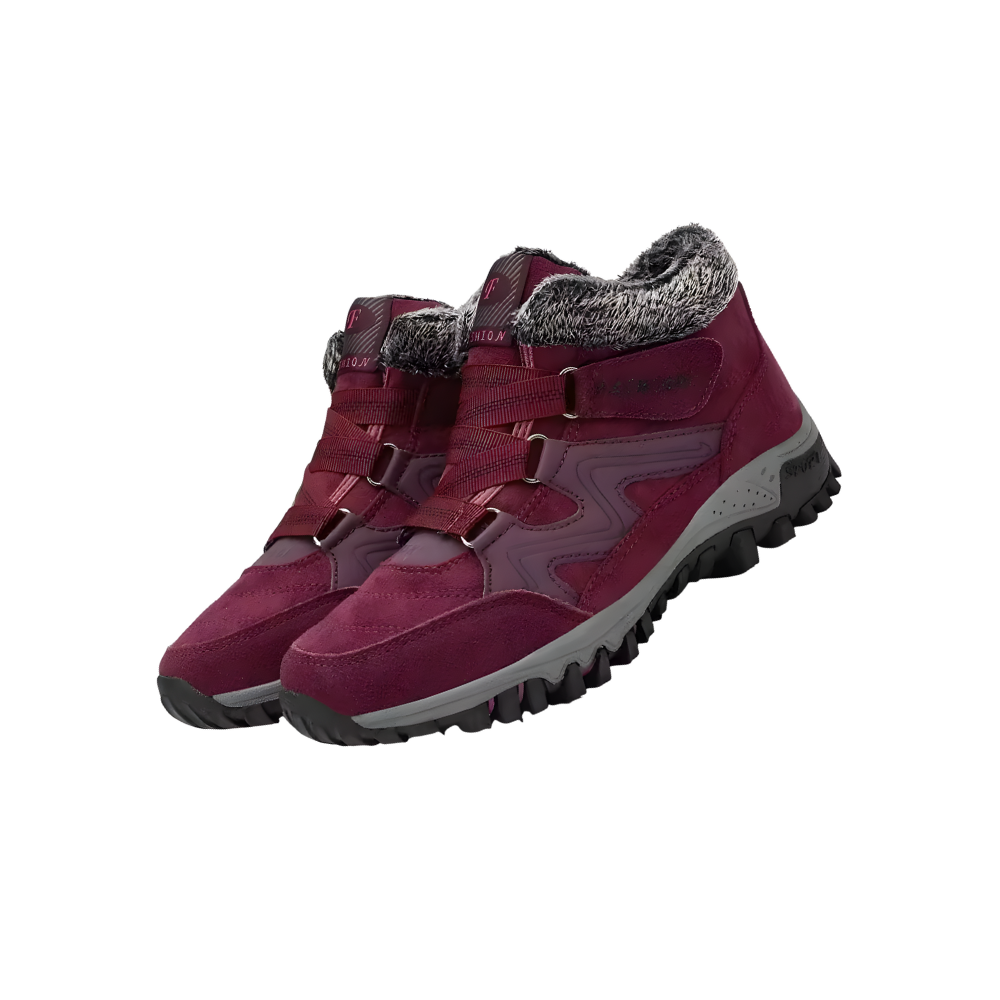 Bota de inverno quente da Qiucdzi com forro de fleece, ideal para atividades de inverno, na cor vermelha, tamanho 35-46