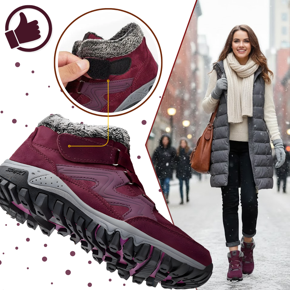Bota de inverno quente da Qiucdzi com forro de polar, ideal para atividades e esportes de inverno, com tiras ajustáveis.