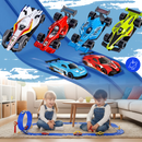 Circuit de course flexible à 2 voies pour enfants, véhicules de jeu Valchemist, avec piste colorée et voitures amusantes.