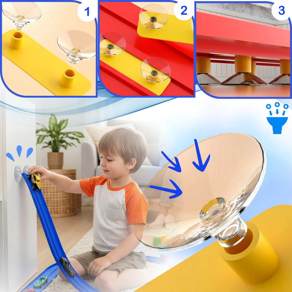 Pista de corrida flexível com 2 vias para carrinhos de brinquedo da Valchemist, ideal para diversão infantil.