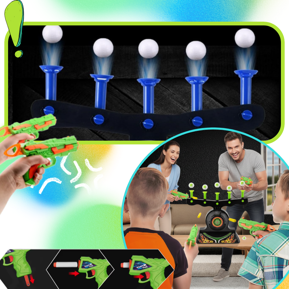 Jogo de tiro com bolas flutuantes e luminosas da Ticoze, brinquedo de armas e gadgets para diversão interativa.