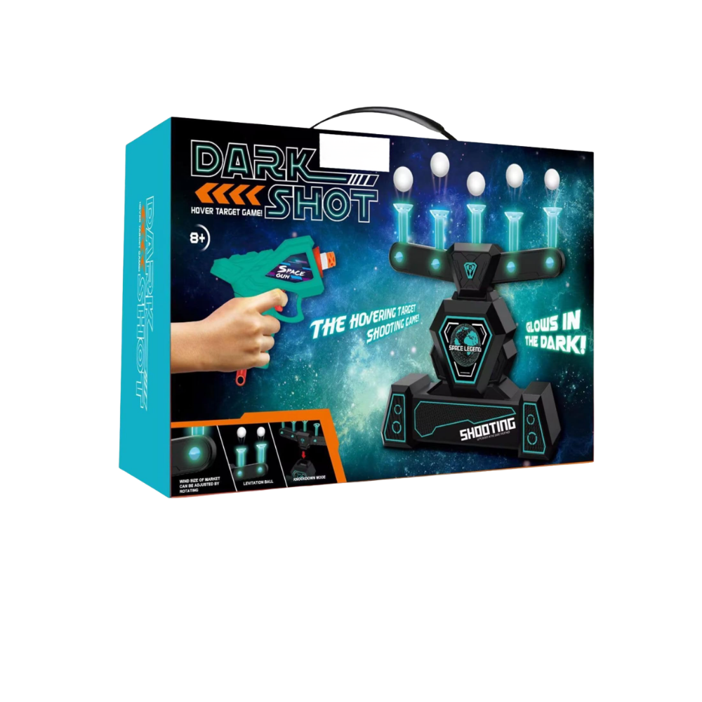 Jogo de tiro com bolas flutuantes luminosas da Ticoze, brinquedo de armas e gadgets com efeito de brilho azul no escuro.