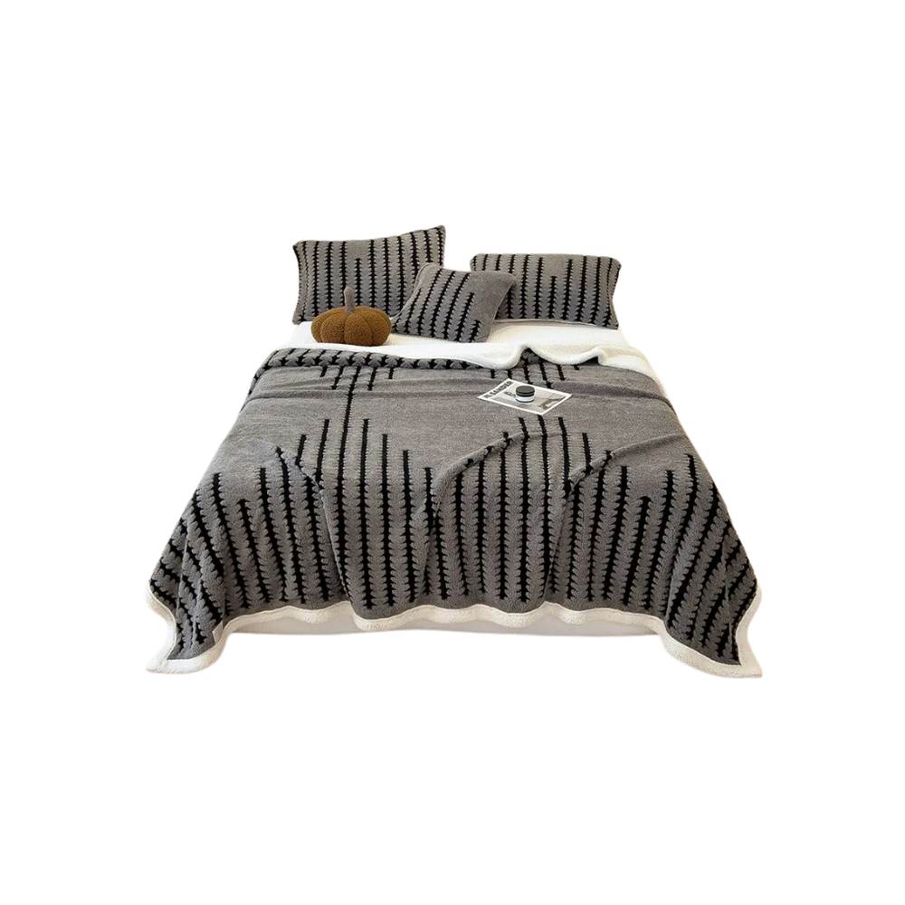 Cobertor de inverno Egmy, manta felpuda de jacquard cinza escuro, aconchegante e macia para cama de 150 cm.