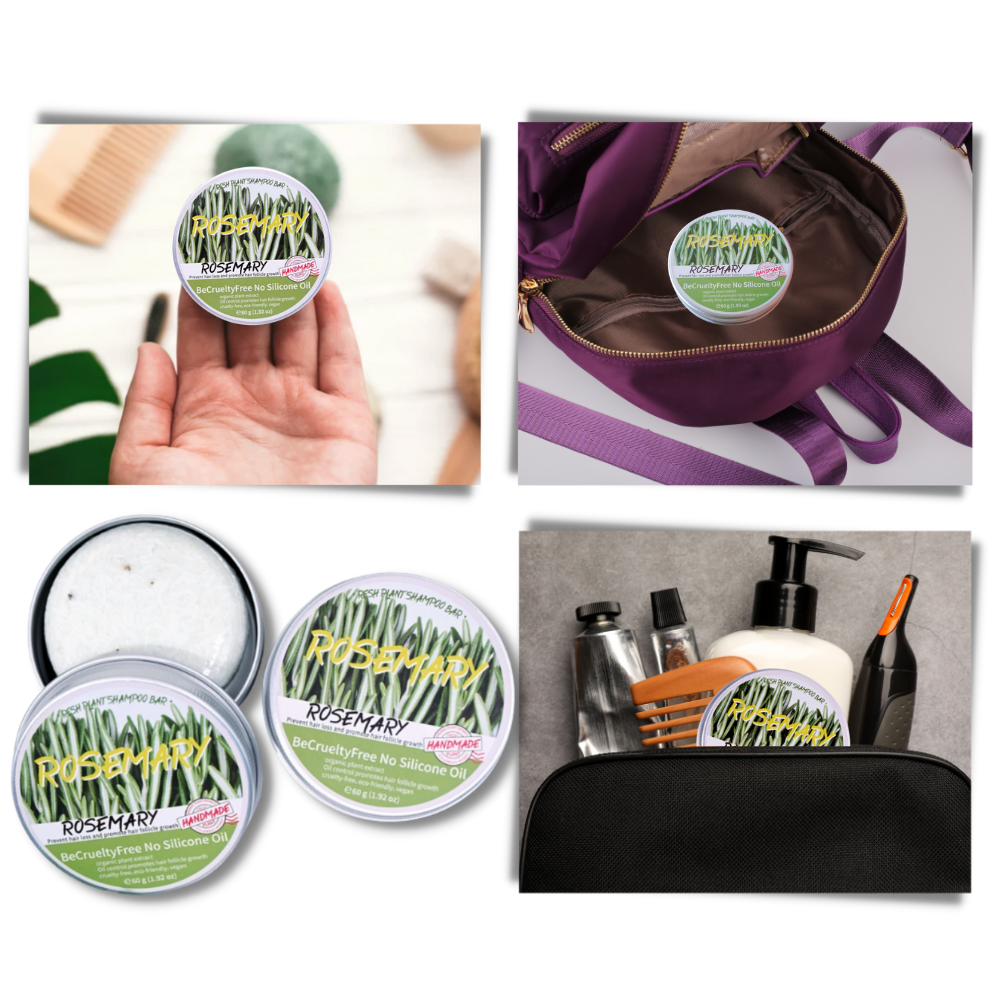 Shampoing de soin para cabelos com alecrim da marca Fly Sunton, com frasco de shampoo e tampa na imagem.