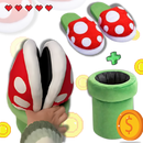 Pantuflas de pelúcia com tema planta piranha de Mario, calçados confortáveis da Focusnorm com detalhes divertidos.