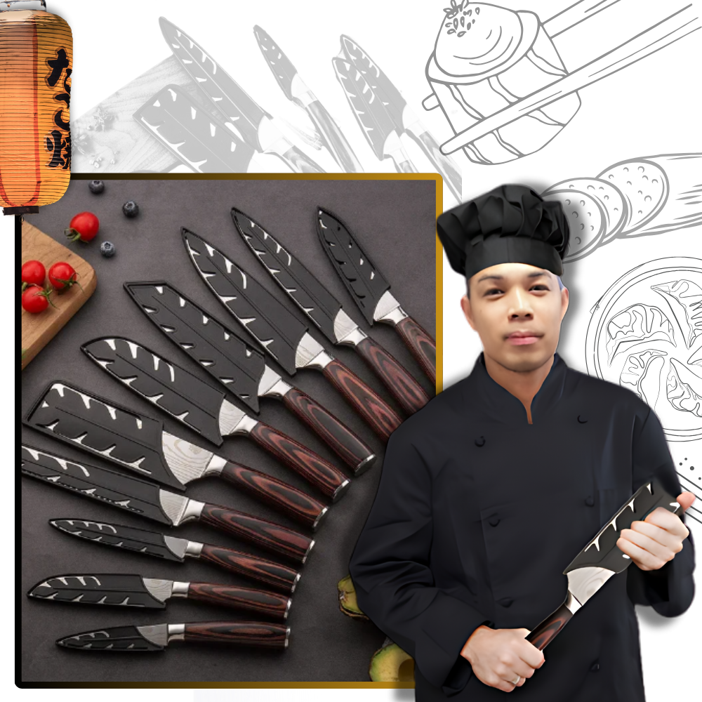 Faca japonesa de cozinha em madeira de Pakka, utensílio de cozinha da marca Mdhand, com lâmina afiada e acabamento em madeira natural.