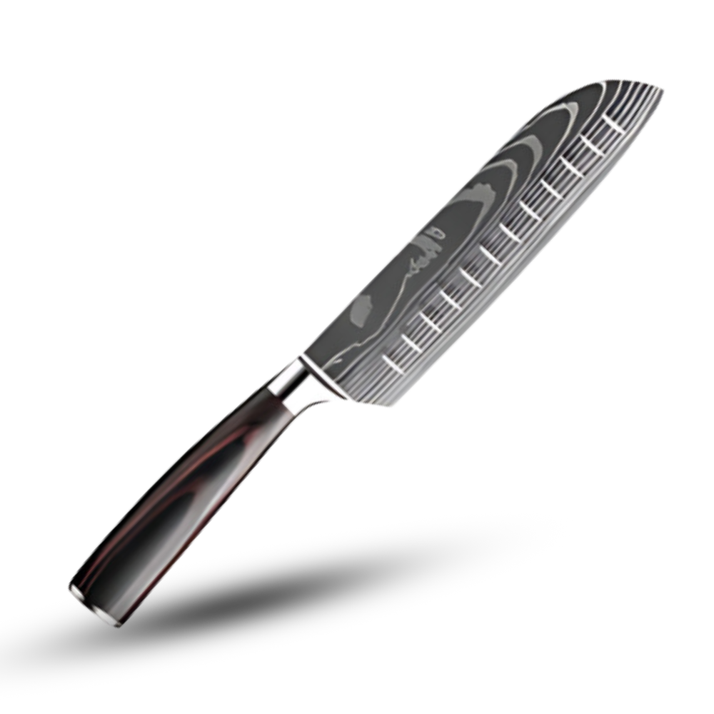 Faca japonesa em madeira de Pakka da Mdhand, utensílio de cozinha com lâmina afiada e cabedal de madeira natural.