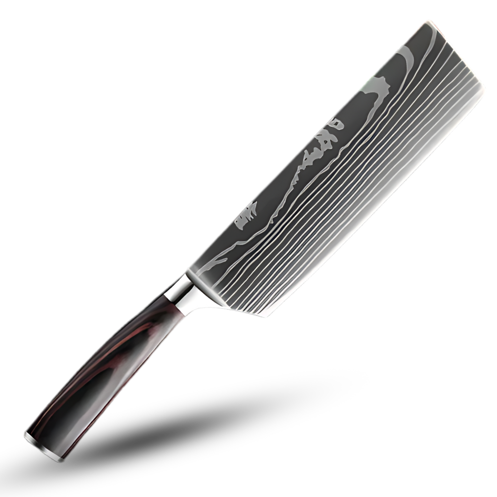 Faca japonesa de cozinha em madeira de Pakka da Mdhand, lâmina afiada para preparar alimentos com estilo e precisão.