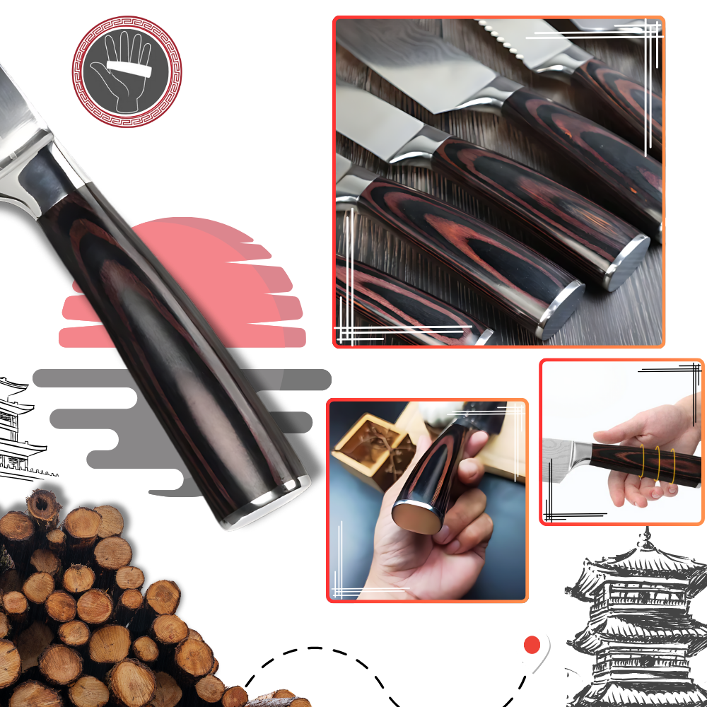 Empunhadura de faca japonesa em madeira de Pakka da Mdhand, utensílios de cozinha com acabamento em madeira natural.