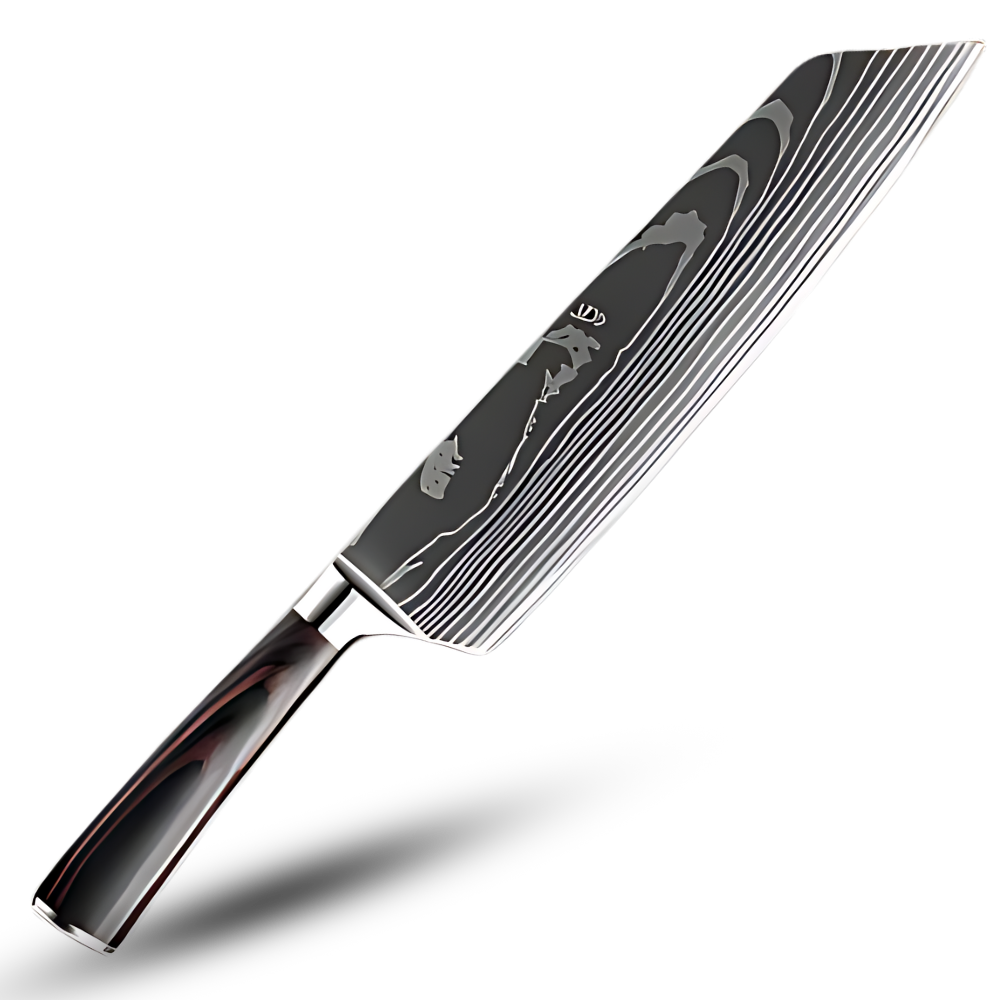 Faca japonesa com cabo de madeira de Pakkawood, utensílio de cozinha da marca Mdhand, com lâmina afiada e tradicional.