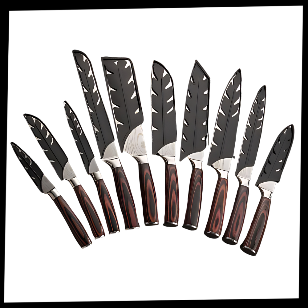 Faca japonesa de cozinha em madeira de Pakka com cabo ergonômico, utensílio de alta qualidade para preparação de alimentos.
