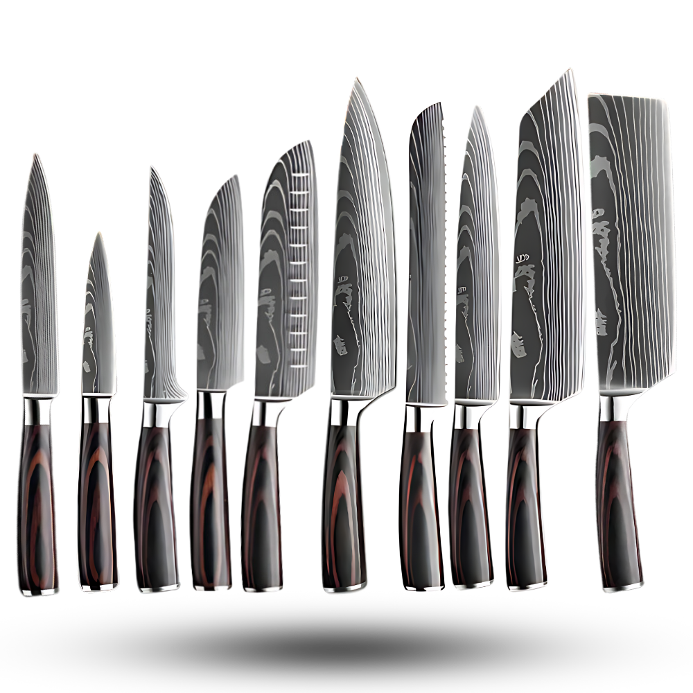 Faca japonesa de cozinha em madeira de Pakka, utensílio de cozinha da marca Mdhand, com lâmina afiada e cabedal de madeira natural.