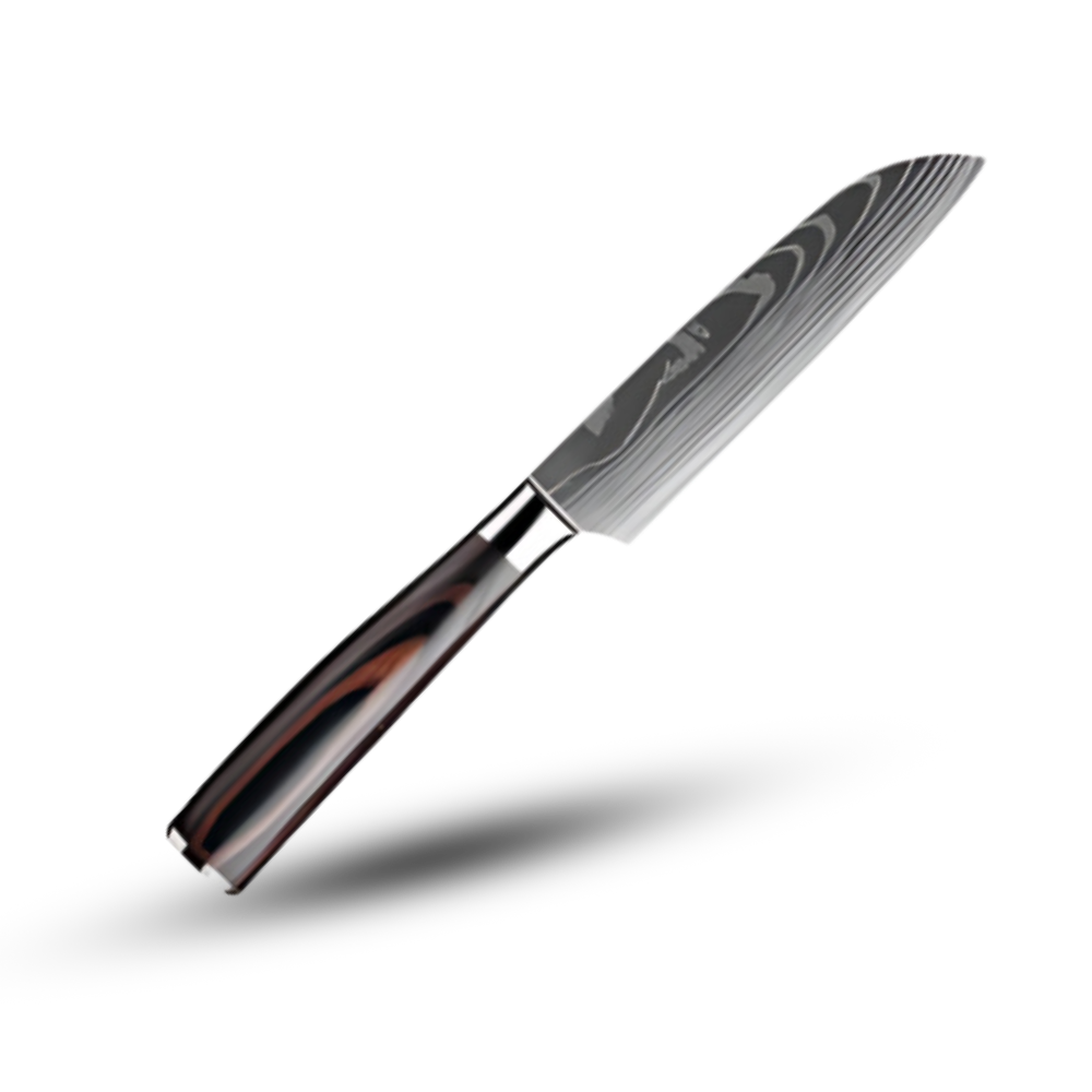Faca japonesa de cozinha Mdhand com lâmina de aço e cabo de madeira de Pakka para preparo de alimentos.