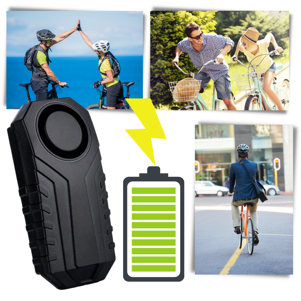 Sistema de alarme elétrica para bicicleta Fosmon, com dispositivo de segurança para ciclismo, visível na imagem.