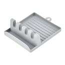 Suporte de spatulas antideslizante Hidyliu com quatro compartimentos, organizador de utensílios de cozinha em cinza.