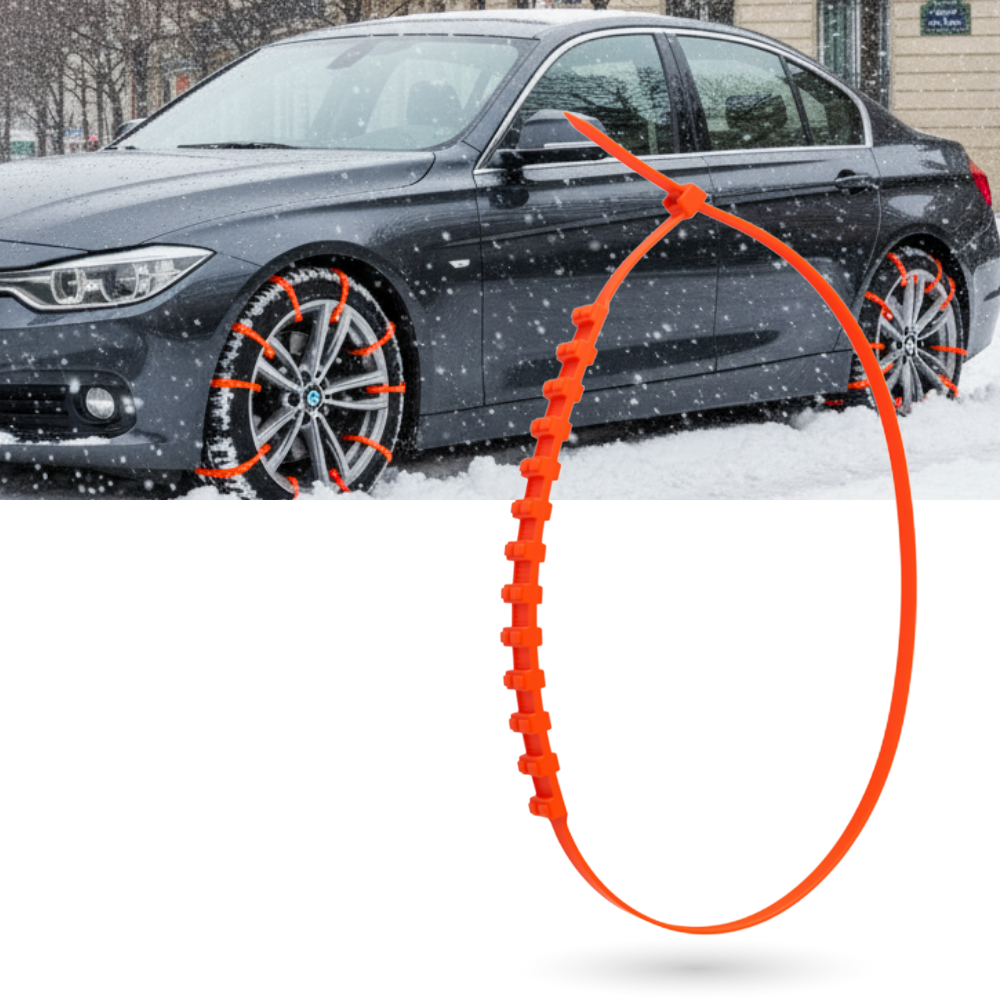 Correntes de neve em nylon da marca Frcolor, peças automotivas e motos, com detalhes visíveis na imagem.