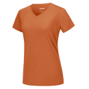 T-shirt feminino da Fruit Of The Loom, col em V, tecido refrescante na cor laranja escuro, ideal para o verão.