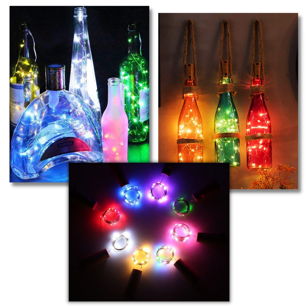 Guirlanda luminosa LED azul para garrafas com bouchon, pacote com 3 unidades, luminária decorativa para festas e ambientes.
