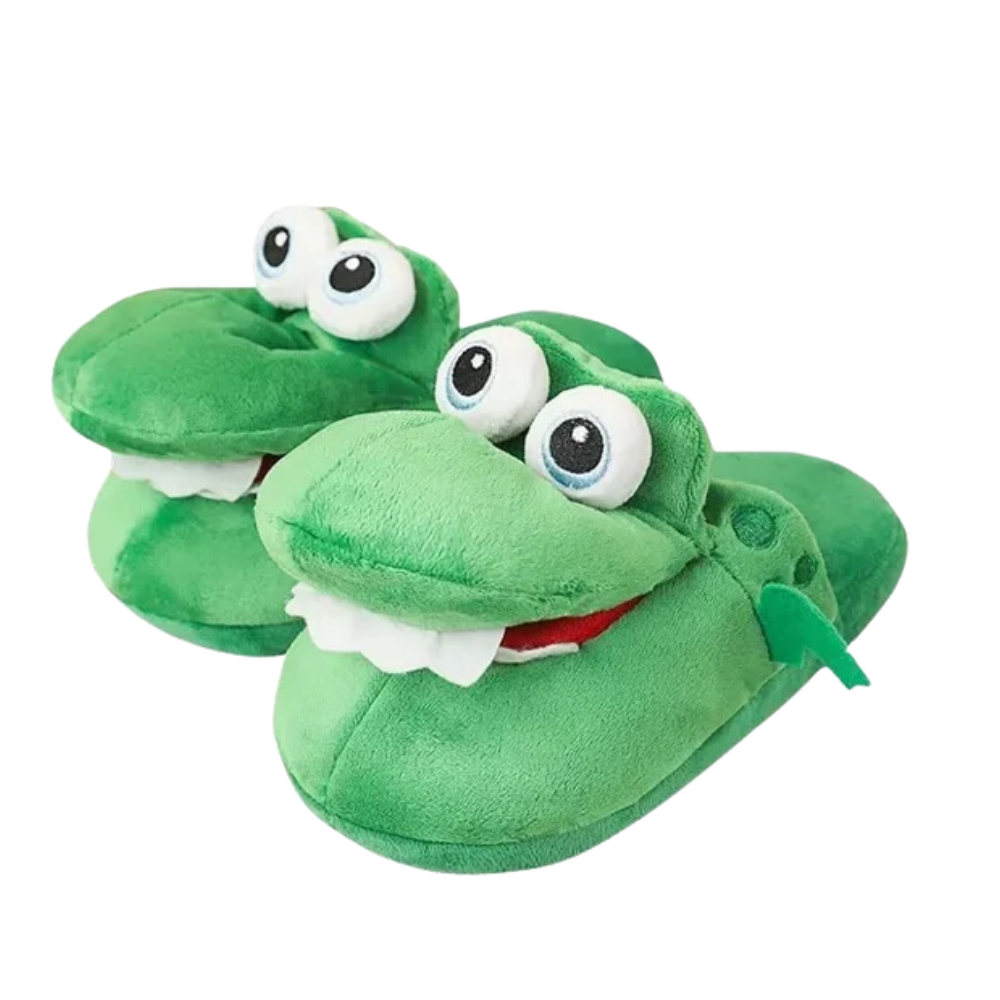 Chinelos confortáveis com estampa de crocodilo divertido, tamanho 30-34, marca Floepx, para uso casual e descontraído.