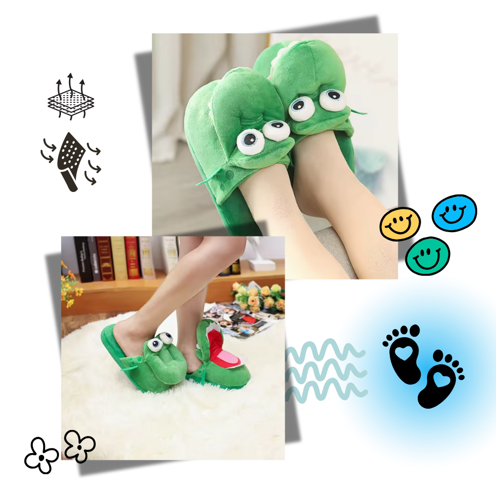 Chinelos divertidos e confortáveis com estampa de crocodilo, marca Floepx, ideal para uso casual e relaxamento.