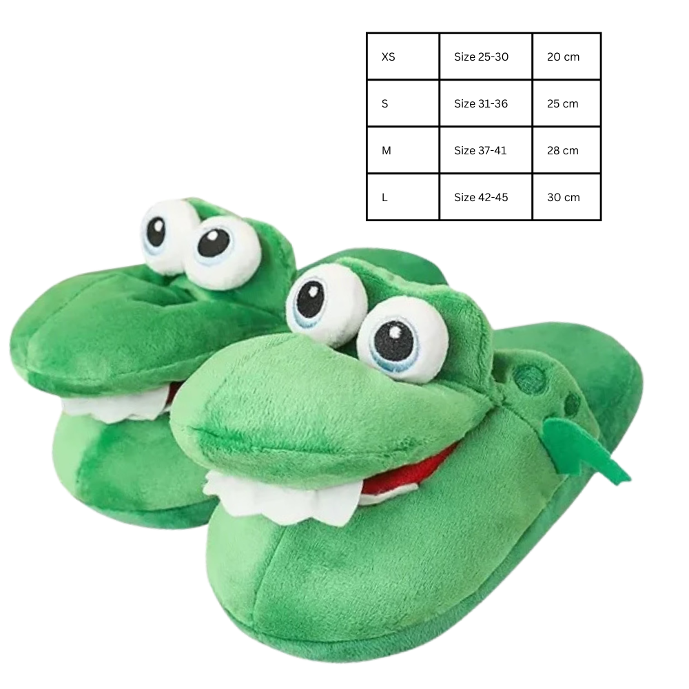 Chinelos confortáveis com estampa de crocodilo divertido da marca Floepx, ideais para casa e momentos de lazer.