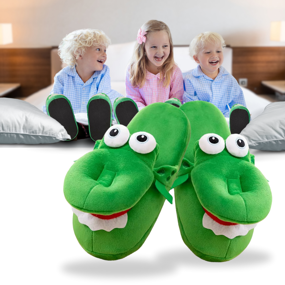 Chinelos divertidos de crocodilo Floepx, confortáveis e aconchegantes para usar em casa.
