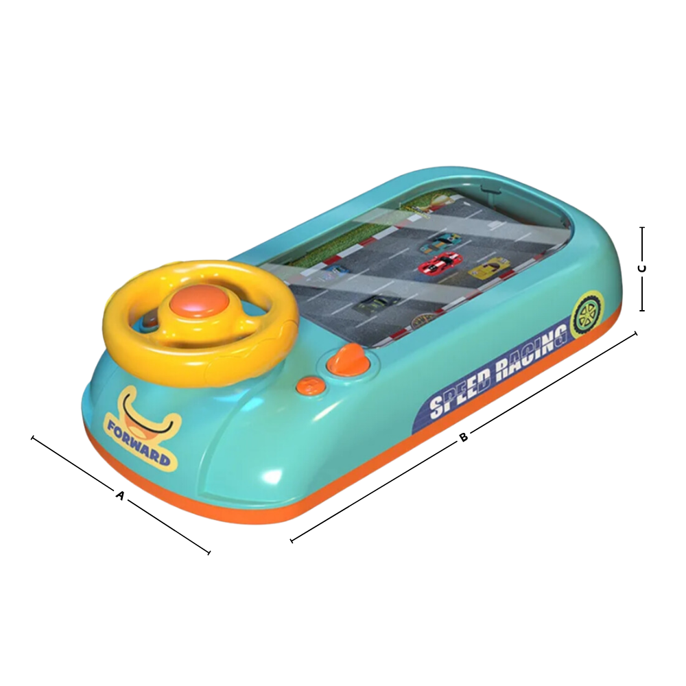 Brinquedo educativo de simulação de direção da marca Cn, com volante e painel de controle para aprendizado divertido.