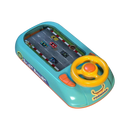 Brinquedo educativo de simulação de direção da marca Cn, com volante e painel verde para aprendizado lúdico.