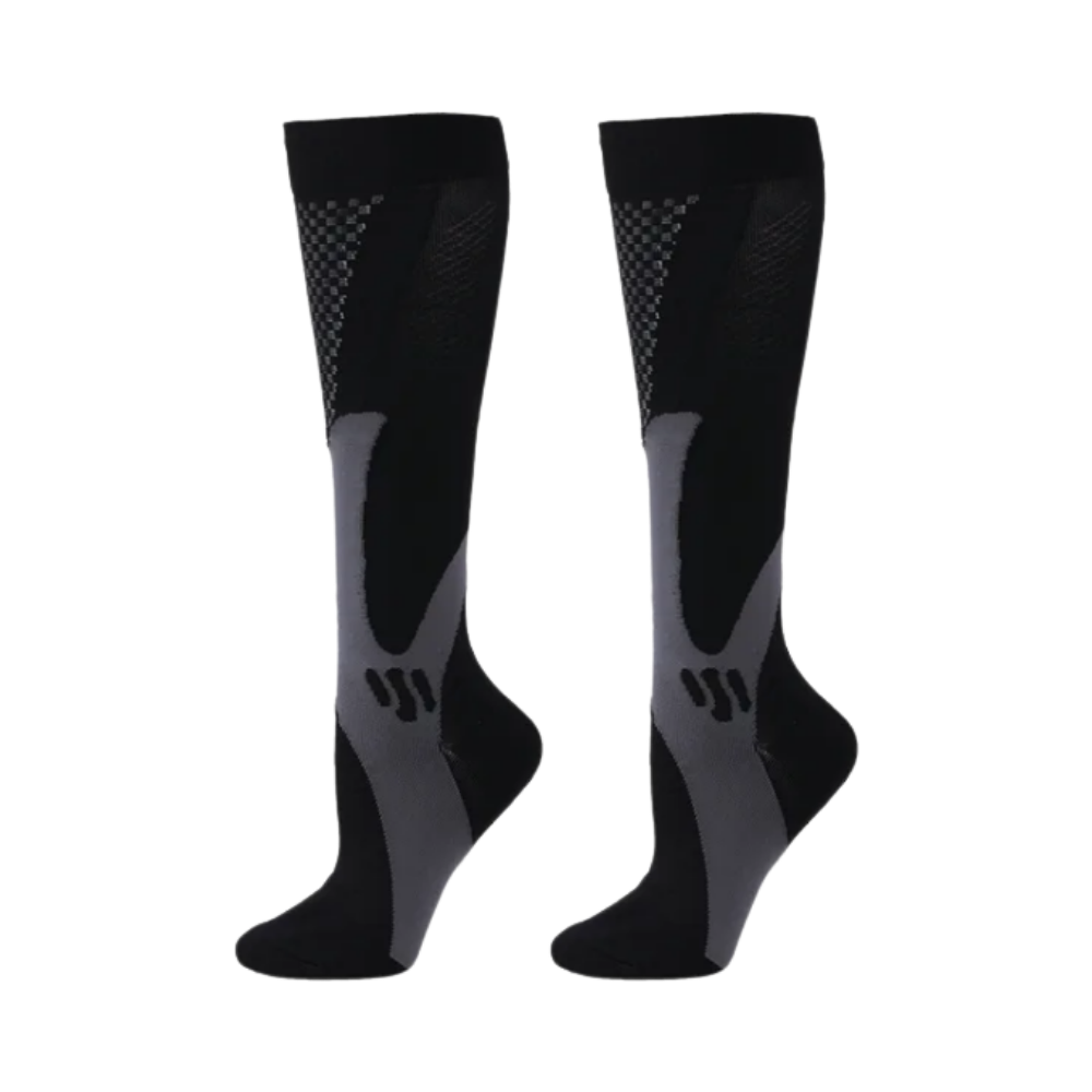 Meias de compressão funcionais e elegantes da Xtf By Extreme Fit, pretas, com design confortável e suporte para manter a saúde das pernas.