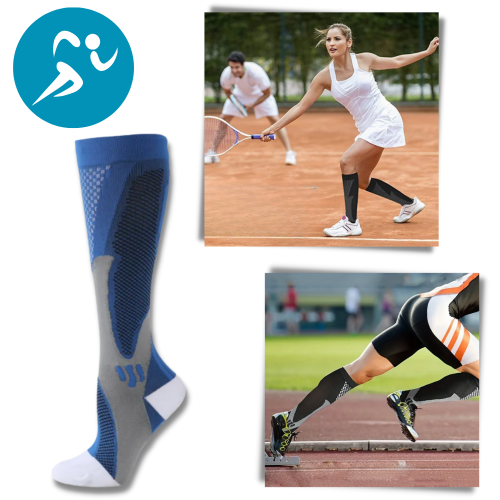 Meias de compressão funcionais e elegantes da Xtf By Extreme Fit, ideais para suporte esportivo e conforto diário.