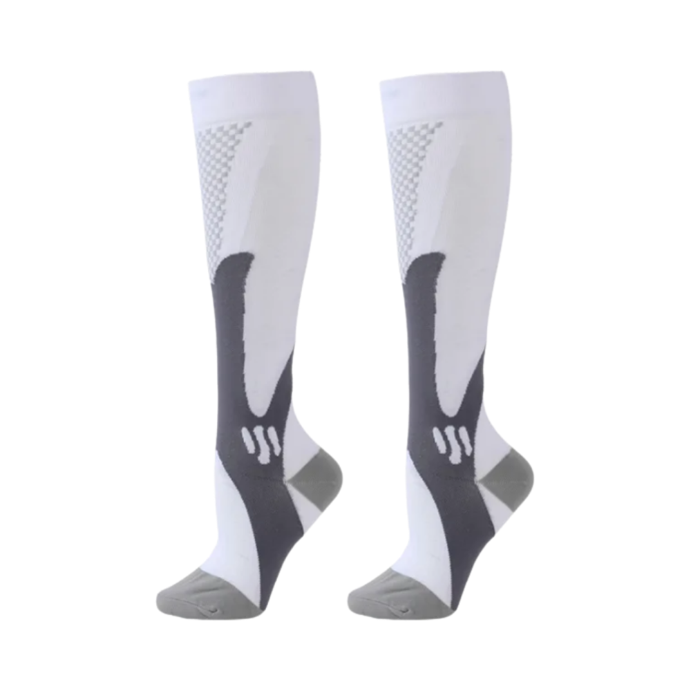 Meias de compressão funcionais e elegantes brancas da Xtf By Extreme Fit, acessórios de suporte e manutenção para pernas.