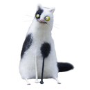 Figurinha de gato em pelúcia divertida e bagunçada da marca Yiji, decorativa e espiçosa para ambientes alegres.