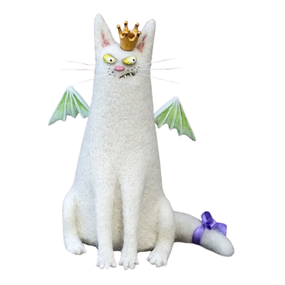 Figura decorativa de gato de pelúcia divertido e espojado, marca Yiji, ideal para decoração lúdica e criativa.