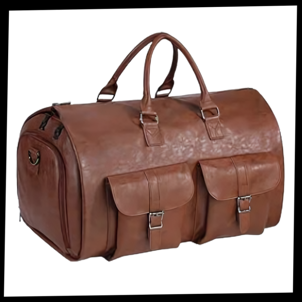 Sac de voyage convertible Fvsa em marrom claro, bagagem prática com alças ajustáveis e compartimentos espaçosos.
