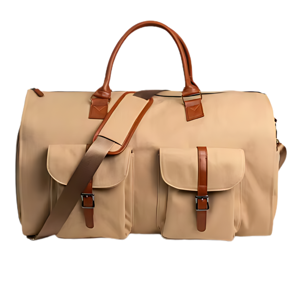 Sac de voyage convertible da Fvsa em tom marrom claro, com alças ajustáveis e bolso externo, ideal para viagens versáteis.