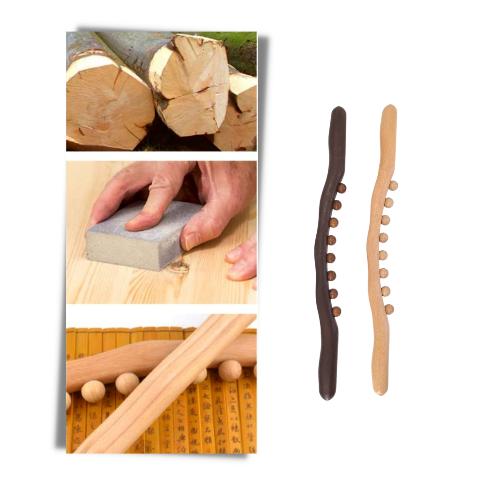 Masseur muscular de madeira natural Gazechimp para massagem e relaxamento, com design ergonômico e acabamento carbono.