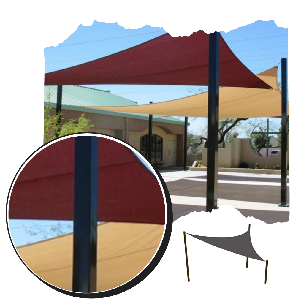 Sombrinha de ombragem triangular resistente à água da Gear Mechanical, ideal para áreas externas com tecido cinza.